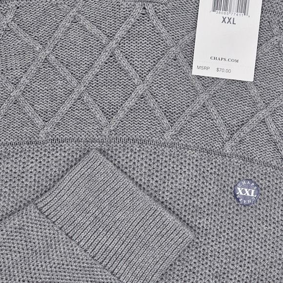 Chaps Men's XXL Gray Heather Button Mock Neck Sweater Knit Pullover NWT - Picture 2 of 3